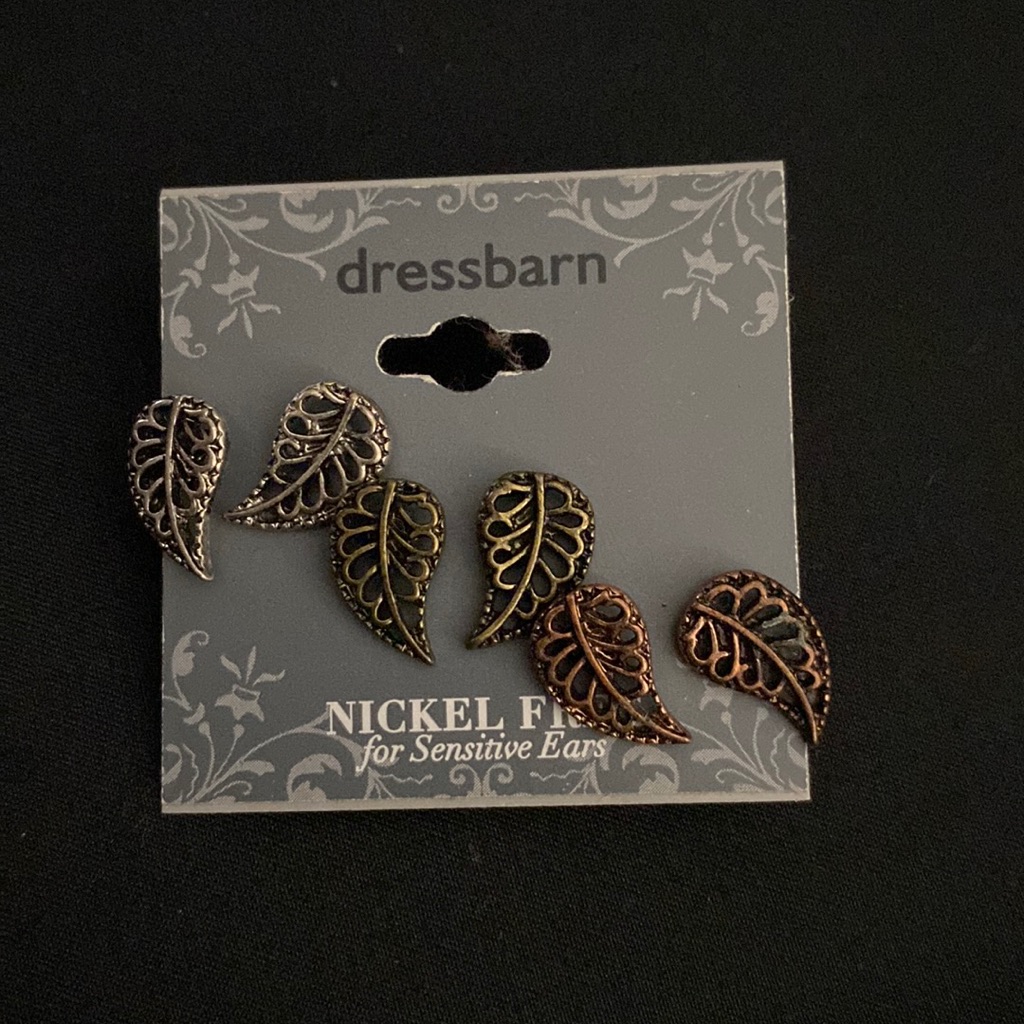 Dressbarn Set Of 3 Multi Color Leaf Post Earrings.